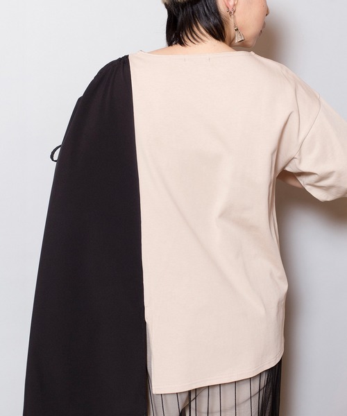 OSMOSIS（オズモーシス）の「切替アシンメトリーTシャツ（Tシャツ/カットソー・レディース・ブラック/ライトベージュ/ブラック系その他・ONE SIZE）」の9枚目の写真
