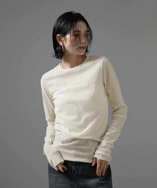 SALON adam et rope'（サロン アダム エ ロペ）の「【WEB限定】シアーベロアクルーネック（Tシャツ/カットソー・レディース・オフホワイト/ネイビー/ブラック・FREE）」の18枚目の写真