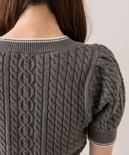 OLIVE des OLIVE（オリーブデオリーブ）の「ねこ刺繍ケーブル半袖ニット（ニット/セーター・レディース・ブラウン/サックスブルー/チャコールグレー/オフホワイト・FREE）」の11枚目の写真