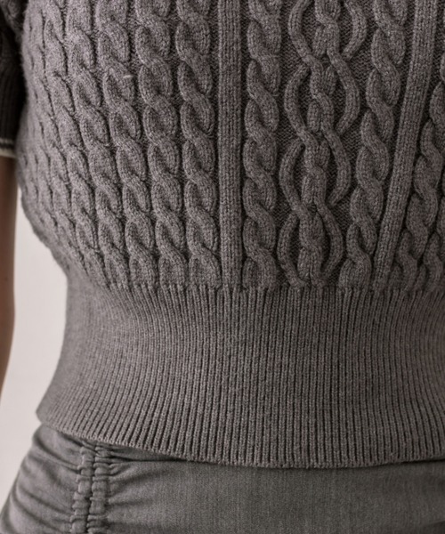 OLIVE des OLIVE（オリーブデオリーブ）の「ねこ刺繍ケーブル半袖ニット（ニット/セーター・レディース・ブラウン/サックスブルー/チャコールグレー/オフホワイト・FREE）」の13枚目の写真