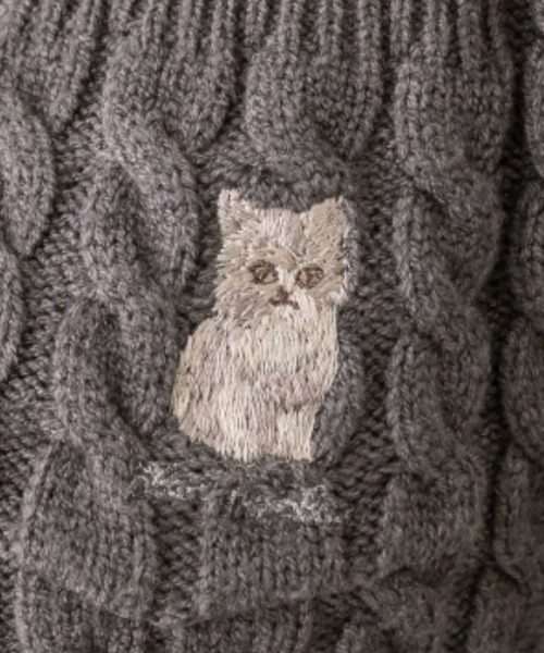 OLIVE des OLIVE（オリーブデオリーブ）の「ねこ刺繍ケーブル半袖ニット（ニット/セーター・レディース・ブラウン/サックスブルー/チャコールグレー/オフホワイト・FREE）」の14枚目の写真