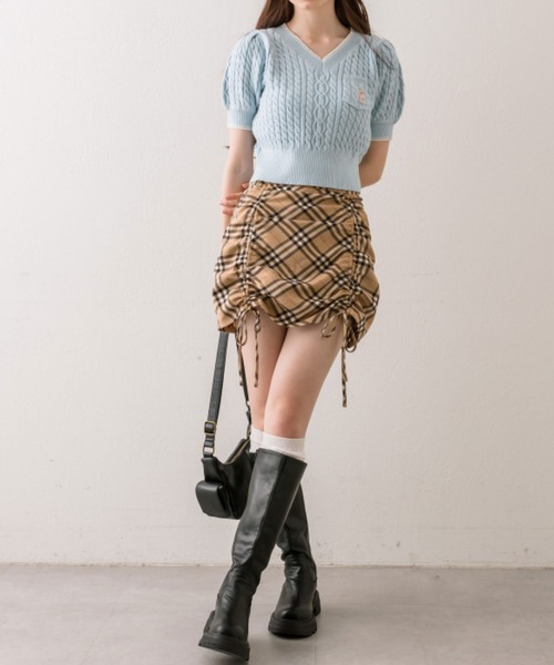 OLIVE des OLIVE（オリーブデオリーブ）の「ねこ刺繍ケーブル半袖ニット（ニット/セーター・レディース・ブラウン/サックスブルー/チャコールグレー/オフホワイト・FREE）」の17枚目の写真