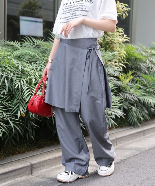 セール】【セット商品】ラップスカート付き レイヤードスラックス