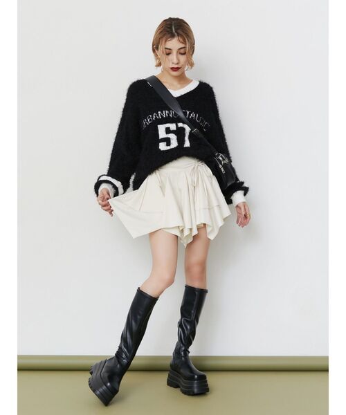 EVRIS（エヴリス）の「シャギーユニフォームミニニットワンピース（ニット/セーター・レディース・ブラック/ネイビー・FREE）」の8枚目の写真