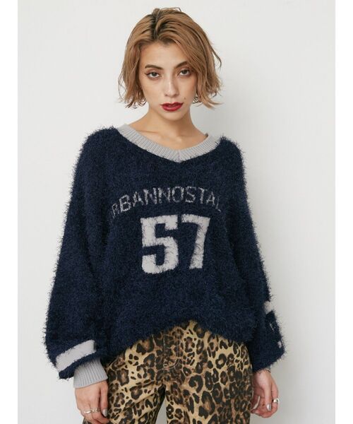 EVRIS（エヴリス）の「シャギーユニフォームミニニットワンピース（ニット/セーター・レディース・ブラック/ネイビー・FREE）」の9枚目の写真