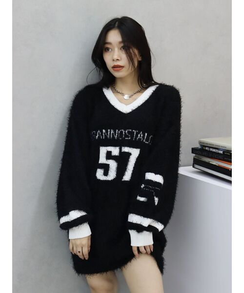 EVRIS（エヴリス）の「シャギーユニフォームミニニットワンピース（ニット/セーター・レディース・ブラック/ネイビー・FREE）」の12枚目の写真