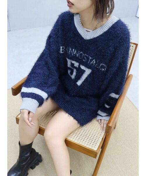 EVRIS（エヴリス）の「シャギーユニフォームミニニットワンピース（ニット/セーター・レディース・ブラック/ネイビー・FREE）」の18枚目の写真