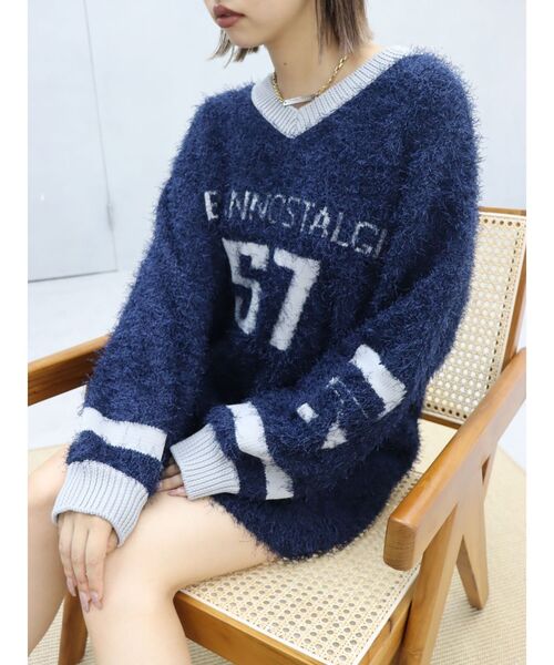 EVRIS（エヴリス）の「シャギーユニフォームミニニットワンピース（ニット/セーター・レディース・ブラック/ネイビー・FREE）」の19枚目の写真