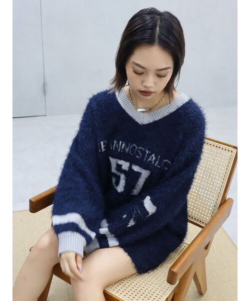 EVRIS（エヴリス）の「シャギーユニフォームミニニットワンピース（ニット/セーター・レディース・ブラック/ネイビー・FREE）」の20枚目の写真