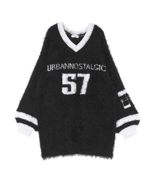 EVRIS（エヴリス）の「シャギーユニフォームミニニットワンピース（ニット/セーター・レディース・ブラック/ネイビー・FREE）」の4枚目の写真