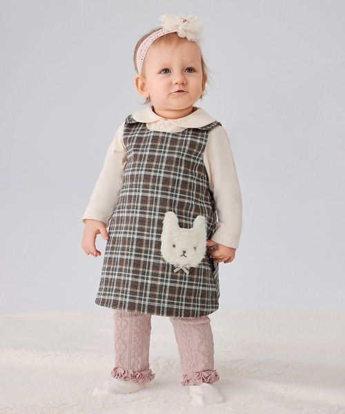 combimini（コンビミニ）の「ケーブルジャカードラップレギンス（その他パンツ・キッズ・スモークピンク/アイボリー・80/70）」の2枚目の写真