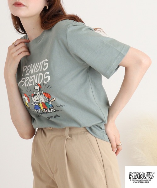 PEANUTS(ピーナッツ)の「PEANUTS 天竺コミック風プリントTシャツ(Tシャツ/カットソー・メンズ・ライトカーキ/アイボリー/ホワイト系/ダークブルー/ライトパープル/レモンイエロー・M/L/LL)」の19枚目の写真