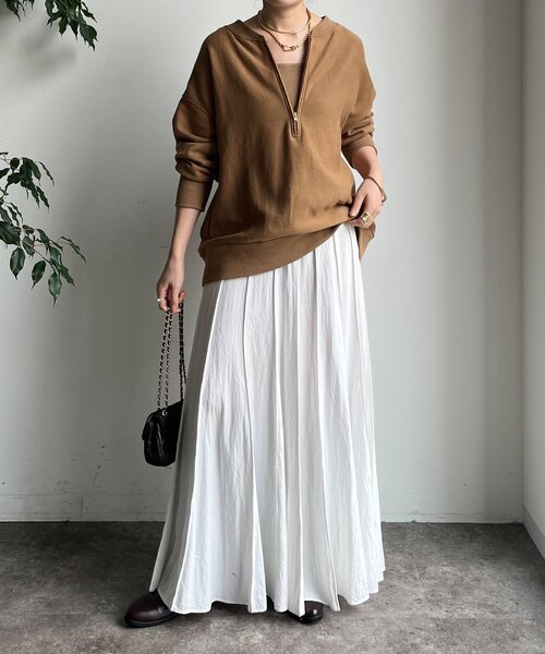 DouDou（ドゥドゥ）の「パネルプリーツスカート（スカート・レディース・チャコールグレー/ブラック/ベージュ/オフホワイト/ボルドー/ブラウン/ライトベージュ・FREE/TM）」の14枚目の写真