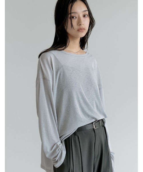 Re:EDIT（リエディ）の「[新色追加]シアーカットソートップス（Tシャツ/カットソー・レディース・モカ/ホワイト/ピンク/グレー/ブラック/イエロー/ネイビー/ボルドー/ミント・MEDIUM/LARGE）」の3枚目の写真