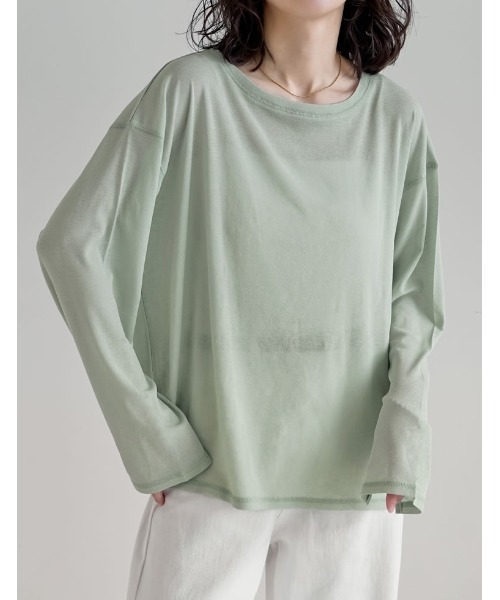 Re:EDIT（リエディ）の「[新色追加]シアーカットソートップス（Tシャツ/カットソー・レディース・モカ/ホワイト/ピンク/グレー/ブラック/イエロー/ネイビー/ボルドー/ミント・MEDIUM/LARGE）」の5枚目の写真