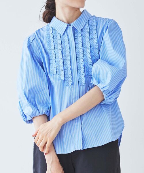 le.coeur blanc（ルクールブラン）の「フロントフリルバルーンスリーブブラウス（シャツ/ブラウス・レディース・オフホワイト/ブルー系その他2・38）」の5枚目の写真