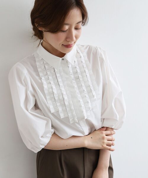 le.coeur blanc（ルクールブラン）の「フロントフリルバルーンスリーブブラウス（シャツ/ブラウス・レディース・オフホワイト/ブルー系その他2・38）」の14枚目の写真