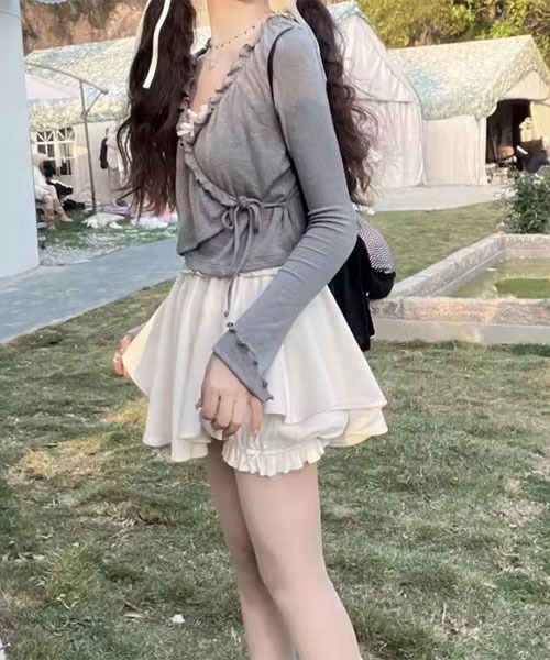 Mayree（メイリー）の「【Mayree】ドロワーズ付  かぼちゃ パンツ スカート スカパン（スカート・レディース・グレー/アイボリー・SMALL/MEDIUM/LARGE）」の6枚目の写真