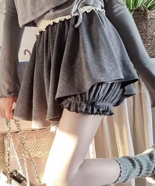 Mayree（メイリー）の「【Mayree】ドロワーズ付  かぼちゃ パンツ スカート スカパン（スカート・レディース・グレー/アイボリー・SMALL/MEDIUM/LARGE）」の8枚目の写真