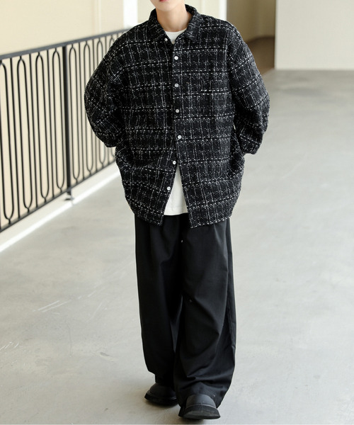 neos（ネオス）の「【neos】ルーズシルエット ツイード チェック ロングスリーブ シャツ ジャケット（シャツ/ブラウス・メンズ・ホワイト/ブラック・LARGE/MEDIUM/X-LARGE）」の5枚目の写真