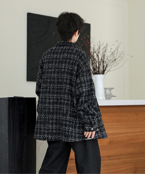 セール】【neos】ルーズシルエット ツイード チェック ロングスリーブ