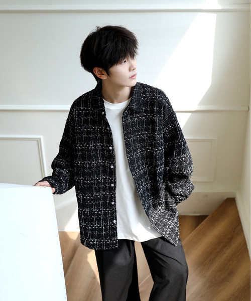 neos（ネオス）の「【neos】ルーズシルエット ツイード チェック ロングスリーブ シャツ ジャケット（シャツ/ブラウス・メンズ・ホワイト/ブラック・LARGE/MEDIUM/X-LARGE）」の4枚目の写真