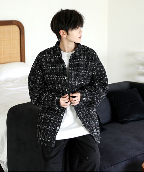 neos（ネオス）の「【neos】ルーズシルエット ツイード チェック ロングスリーブ シャツ ジャケット（シャツ/ブラウス・メンズ・ホワイト/ブラック・LARGE/MEDIUM/X-LARGE）」の7枚目の写真