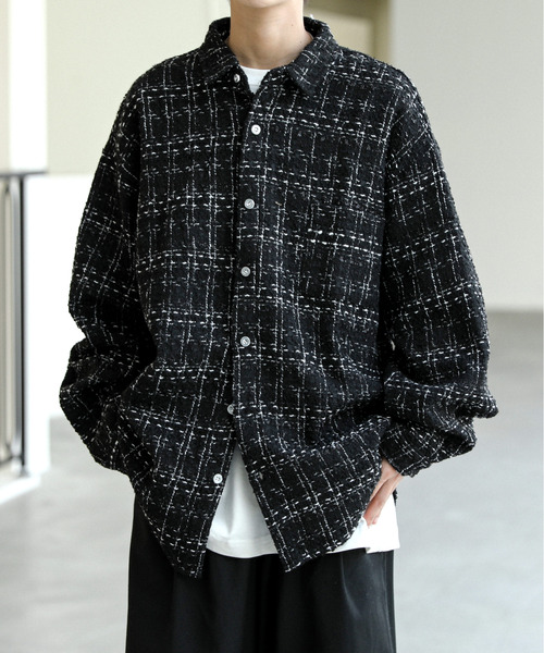 バーバリー　ノバチェック　アンゴラ混　ツイード生地　シャツ　ジャケット　Ｌ バーバリー ノバチェック アンゴラ混 ツイード生地 シャツ ジャケット L