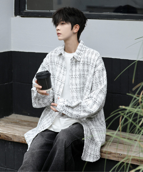 neos（ネオス）の「【neos】ルーズシルエット ツイード チェック ロングスリーブ シャツ ジャケット（シャツ/ブラウス・メンズ・ホワイト/ブラック・LARGE/MEDIUM/X-LARGE）」の10枚目の写真