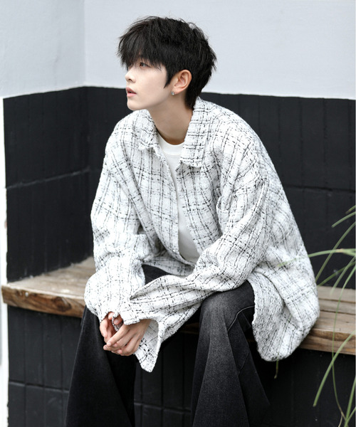 neos（ネオス）の「【neos】ルーズシルエット ツイード チェック ロングスリーブ シャツ ジャケット（シャツ/ブラウス・メンズ・ホワイト/ブラック・LARGE/MEDIUM/X-LARGE）」の14枚目の写真