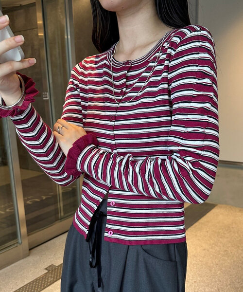 mystic(ミスティック)の「リブニットカーディガン(カーディガン/ボレロ・レディース・オフホワイト/ブラック/ピンク/イエロー/パープル・FREE)」の4枚目の写真