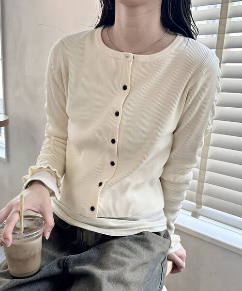 mystic(ミスティック)の「リブニットカーディガン(カーディガン/ボレロ・レディース・オフホワイト/ブラック/ピンク/イエロー/パープル・FREE)」の2枚目の写真