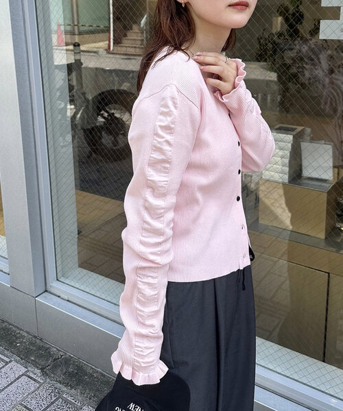 mystic(ミスティック)の「リブニットカーディガン(カーディガン/ボレロ・レディース・オフホワイト/ブラック/ピンク/イエロー/パープル・FREE)」の5枚目の写真