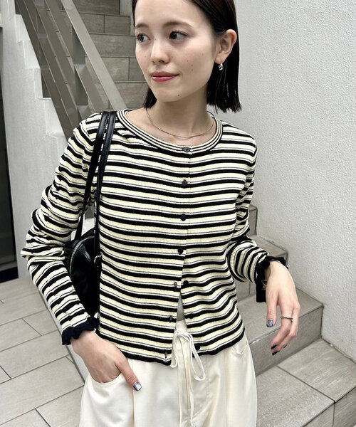 mystic(ミスティック)の「リブニットカーディガン(カーディガン/ボレロ・レディース・オフホワイト/ブラック/ピンク/イエロー/パープル・FREE)」の1枚目の写真