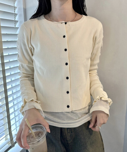 mystic(ミスティック)の「リブニットカーディガン(カーディガン/ボレロ・レディース・オフホワイト/ブラック/ピンク/イエロー/パープル・FREE)」の7枚目の写真