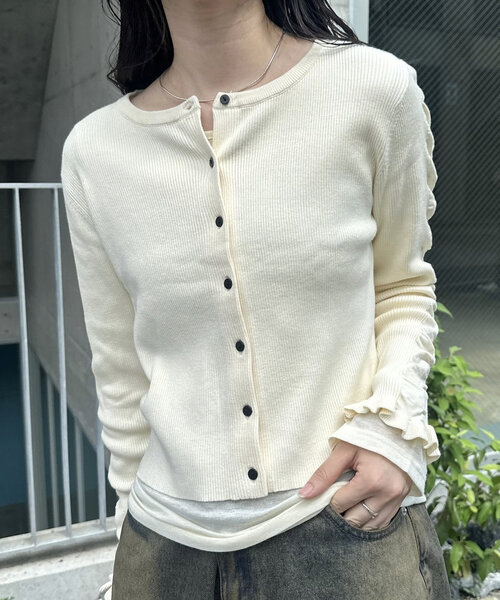 mystic(ミスティック)の「リブニットカーディガン(カーディガン/ボレロ・レディース・オフホワイト/ブラック/ピンク/イエロー/パープル・FREE)」の8枚目の写真