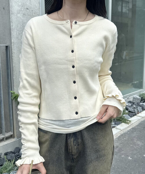 mystic(ミスティック)の「リブニットカーディガン(カーディガン/ボレロ・レディース・オフホワイト/ブラック/ピンク/イエロー/パープル・FREE)」の9枚目の写真