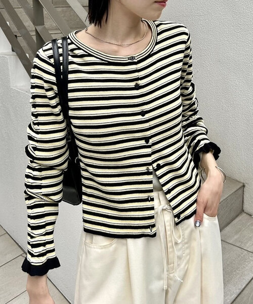 mystic(ミスティック)の「リブニットカーディガン(カーディガン/ボレロ・レディース・オフホワイト/ブラック/ピンク/イエロー/パープル・FREE)」の21枚目の写真