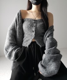 【 新色追加 ／２点セット 】ニットボタンビスチェ ＋ロングカーディガンセット ／ knit  button bustier + long cardigan set