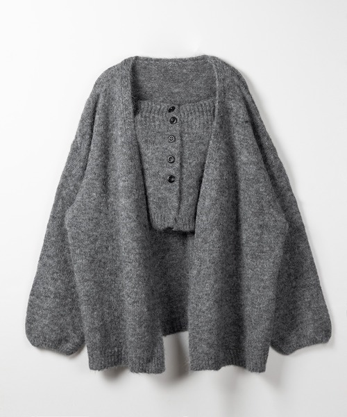 アンサンブル 「 ２点セット 」ニットボタンビスチェ ＋ロングカーディガンセット ／ knit  button bustier + long card セール】【 2点セット 】ニットボタンビスチェ ＋ロング