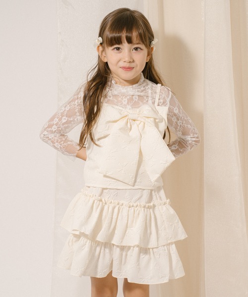 URBAN CHERRY(アーバンチェリー)の「【リボンふくれジャガード】フロントビッグリボンビスチェ(キャミソール・キッズ・アイボリー・110cm/120cm/130cm/140cm/150cm)」の4枚目の写真