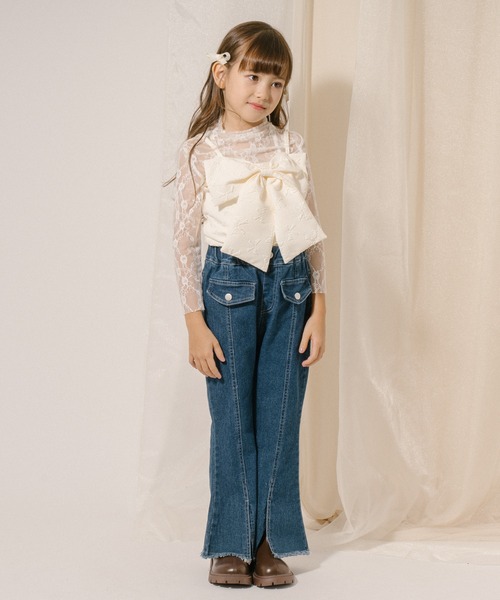 URBAN CHERRY(アーバンチェリー)の「【リボンふくれジャガード】フロントビッグリボンビスチェ(キャミソール・キッズ・アイボリー・110cm/120cm/130cm/140cm/150cm)」の7枚目の写真