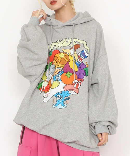 PUNYUS（プニュズ）の「10thいただきマウスビッグスウェットパーカー（パーカー・レディース・杢グレー/ピンク/グリーン・3/4）」の19枚目の写真