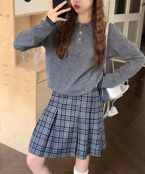 HALEY PESCA(ヘーリーペスカ)の「HALEY PESCA/ギークチェック ミディアムプリーツスカート(スカート・レディース・ブラック/ブルー/ブラウン・SMALL/MEDIUM)」の3枚目の写真