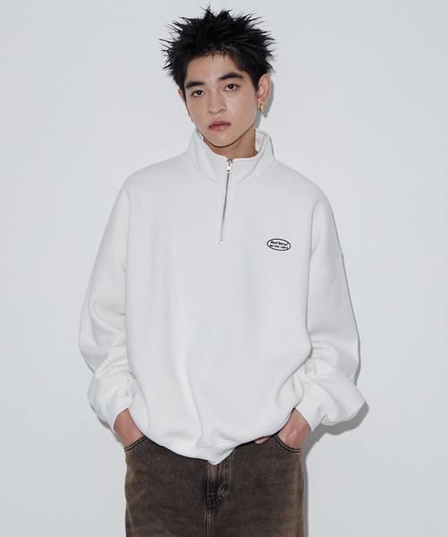 WEGO(ウィゴー)の「WEGO/ワンポイントハーフジッププルオーバー(スウェット・メンズ・ブラック/アッシュグレー/ホワイト・MEDIUM/LARGE)」の1枚目の写真