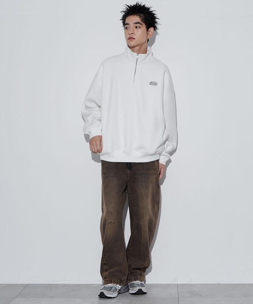 WEGO(ウィゴー)の「WEGO/ワンポイントハーフジッププルオーバー(スウェット・メンズ・ブラック/アッシュグレー/ホワイト・MEDIUM/LARGE)」の8枚目の写真