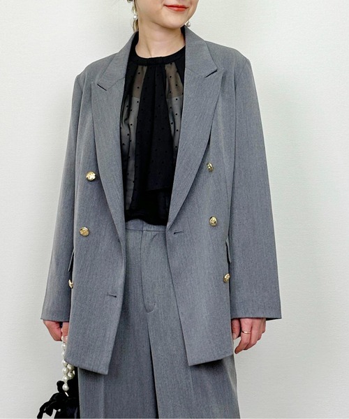PICCIN(ピッチン)の「【セットアップ可能】ツイルストレッチダブルジャケット(スーツジャケット・レディース・ネイビー/グレー・M)」の2枚目の写真