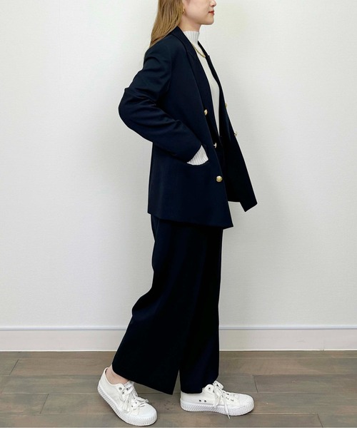 PICCIN(ピッチン)の「【セットアップ可能】ツイルストレッチダブルジャケット(スーツジャケット・レディース・ネイビー/グレー・M)」の9枚目の写真