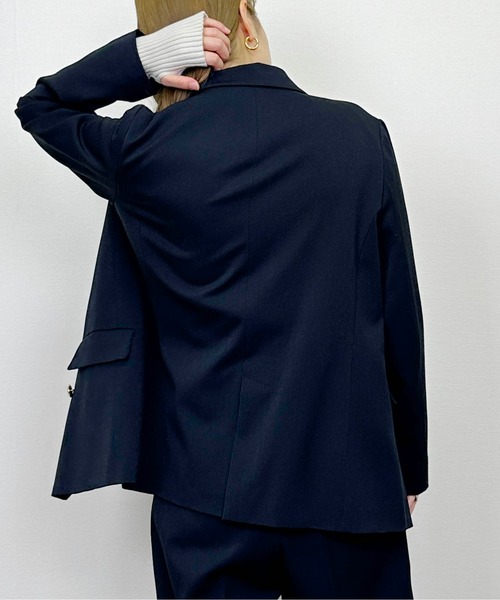PICCIN(ピッチン)の「【セットアップ可能】ツイルストレッチダブルジャケット(スーツジャケット・レディース・ネイビー/グレー・M)」の6枚目の写真
