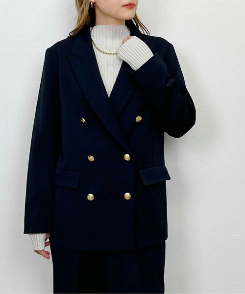 PICCIN(ピッチン)の「【セットアップ可能】ツイルストレッチダブルジャケット(スーツジャケット・レディース・ネイビー/グレー・M)」の11枚目の写真
